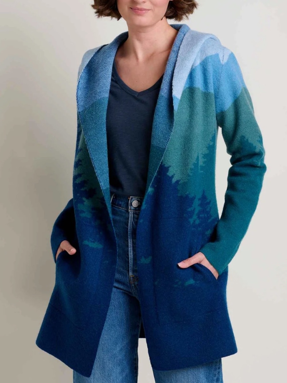Toad&Co Merino Heartfelt Hoodie ATLANTIC TREELINE SCENIC / XS New with tags NWT - Picture 9 of 12